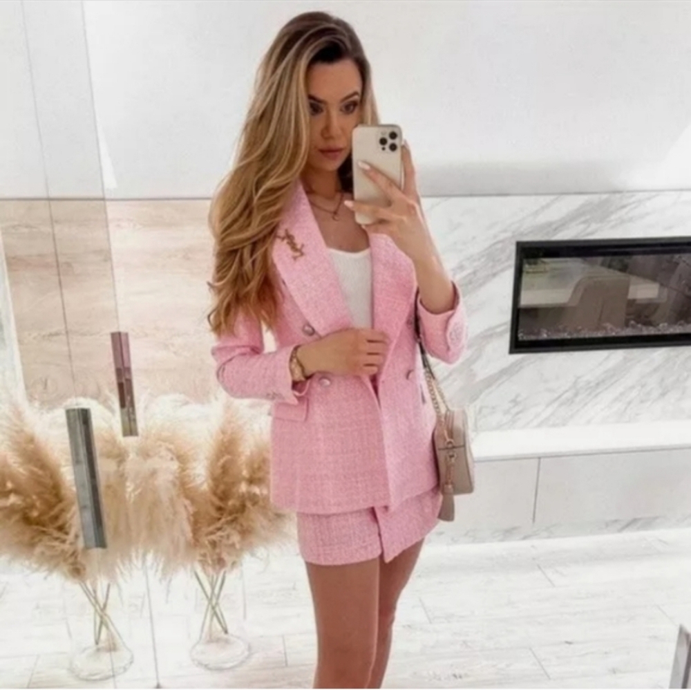 ZARA TWEED TEXTURED BLAZER PINK SIZE XS and M - Picture 8 of 16